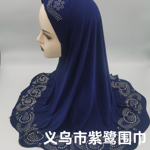 Foreign Trade Hot Sale Arab African Muslim Ladies Laser Cut Edge Diamond Ice Silk Fabric Headscarf Cap Cap Cap 