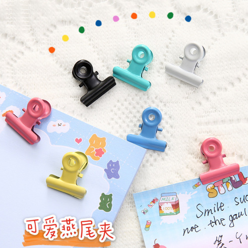 simple candy color metal small clip small long tail clip cute dovetail clip color fixed file ticket folder