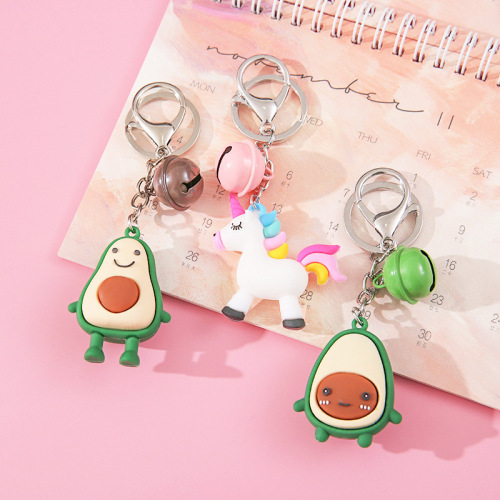 2496 cute three-dimensional doll bell keychain cartoon avocado pendant car key ring bag ornaments