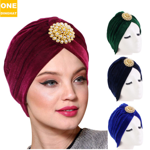Exclusive for Cross-Border Solid Color Flannel Toque Pleated Indian Cap Alloy Diamond Accessories Wedding Cap TJM-21A
