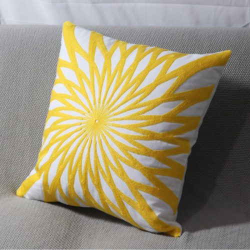 Factory Direct Geometric Embroidery Pillow Sunflower Wool Embroidery American Canvas Embroidered Cushion Bedroom Pillow 