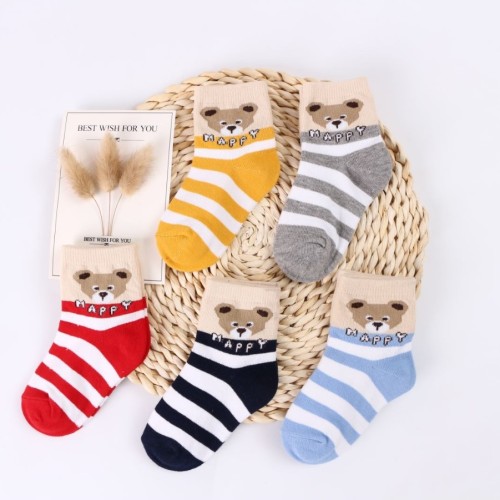 Children‘s Socks Spring and Autumn Bear Mid-Calf Cotton Socks for Boys and Girls Cute Breathable Style Baby Socks