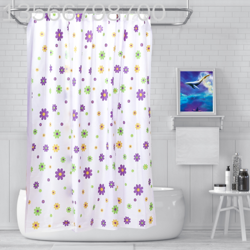 [muqing] peva shower curtain punch-free waterproof and mildew-proof partition bathroom hanging curtain floral printing thickened shower curtain