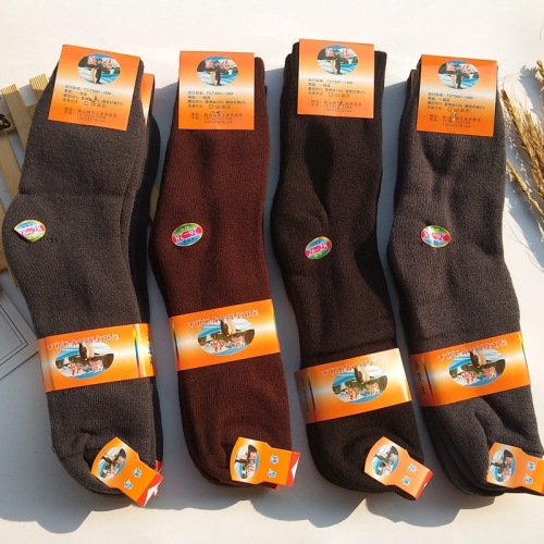 Men‘s Stall Fleece Socks Bold Stripe Socks Thick Warm Woolen Socks Mid-Calf Length Solid Color Towel Socks Wholesale