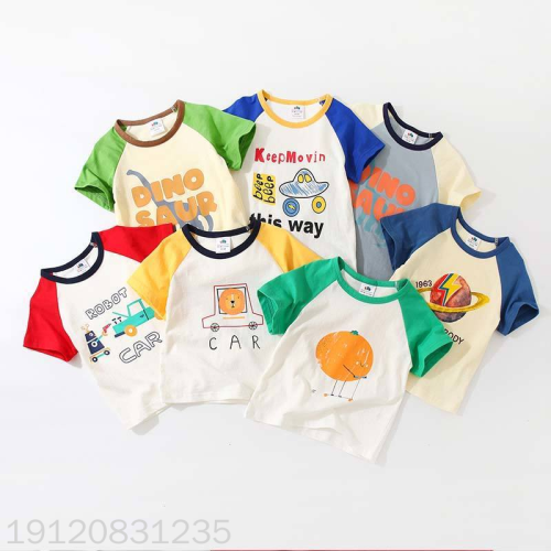 stall 1-5 yuan children‘s clothing color matching children‘s short sleeved t-shirt round neck cotton short sleeve children‘s hot direct selling wholesale running rivers and lakes