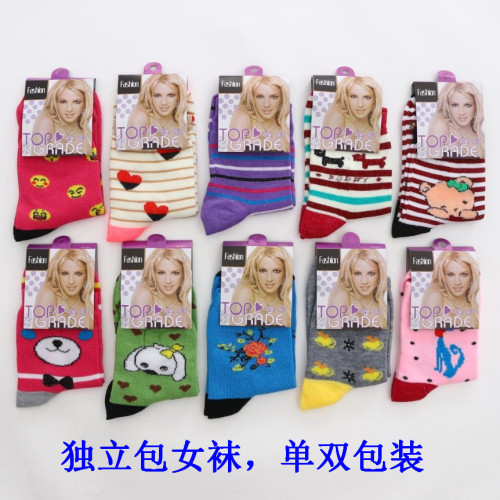 Individually Packaged Cartoon Socks Women‘s Candy-Colored Mid-Calf Socks Women‘s Individually Packaged Socks 