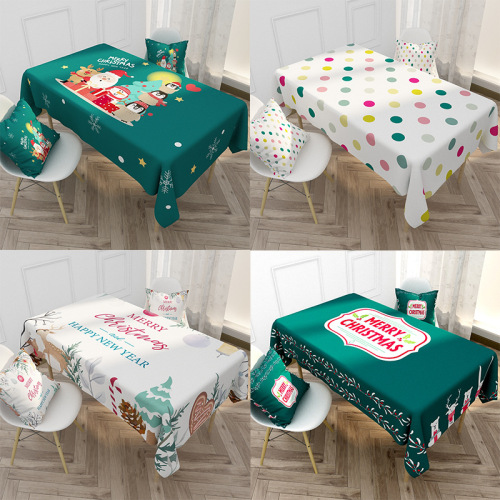 2022 Nordic Christmas Tablecloth Waterproof Cotton Linen Coffee Table Tablecloth Cartoon Letter Series Household Table Cloth Cross-Border