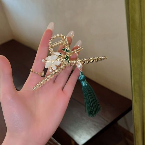 Foreign Trade New Style Fresh Ancient Style Flower Tassel Clip Net Red Same Style Fashion Elegant Retro Shark Clip Barrettes