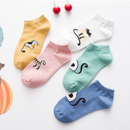 Home Spring and Summer Cotton Socks Children‘s Invisible Boat Socks Cartoon Cat Student Cute Female Socks