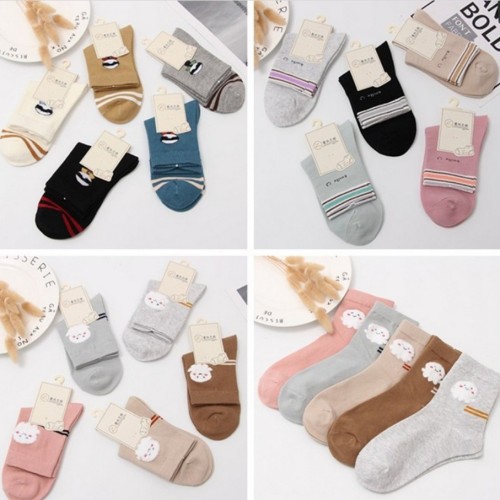 combed cotton cartoon striped mid-calf socks college style women‘s socks northeast socks stall supply