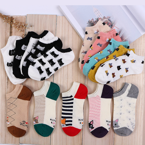 Spring and Summer Japanese Women‘s Breathable Boat Socks Cat Invisible Short Socks Stall Supply
