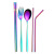 Creative TitaniumPlated Portable Tableware 7Piece Set Color 304 Stainless Steel SpoonChopstick Set Straw Combination