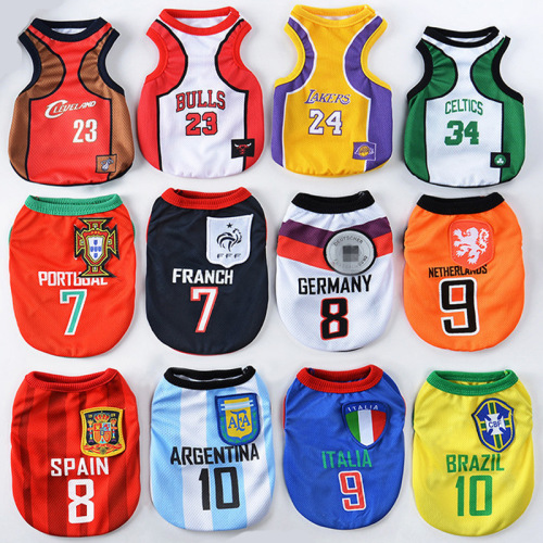 puppy clothes summer thin breathable mesh pet clothes dog vest world cup basketball clothes