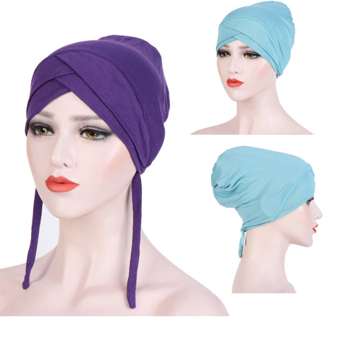 cross-border stretch fabric mercerized cotton bandage forehead cross indian hat rear can hide hair headscarf hat muslim base hat