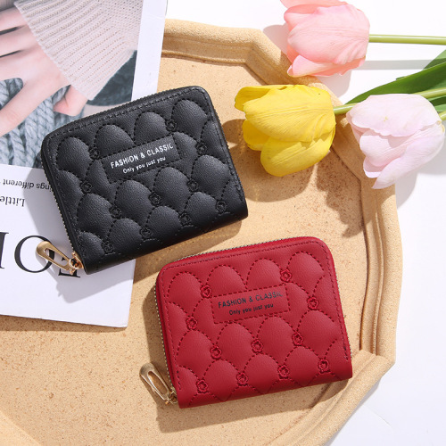 2022 spot small single pull short zipper wallet multi-card slot wallet embroidered clutch student coin purse card holder