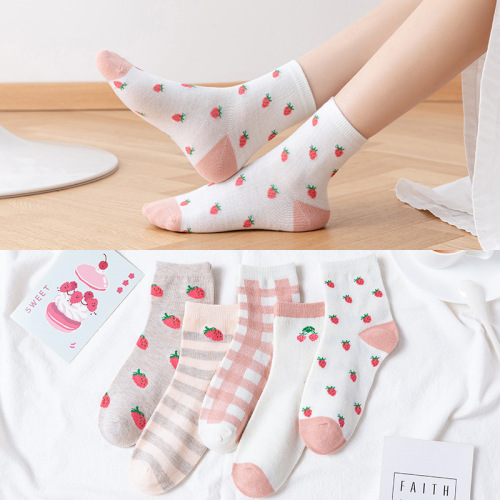 Mid-Calf Length Socks Ins Trendy Autumn and Winter Socks Sweet Japanese Student Stockings Pink Strawberry Socks Women‘s Net Red Women‘s Socks
