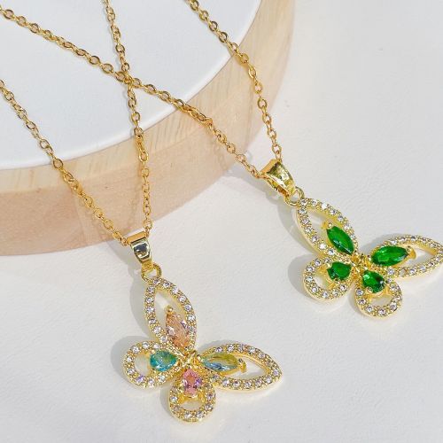 fashion cute fresh wild girl color zircon butterfly necklace pendant accessories female european and american ins style