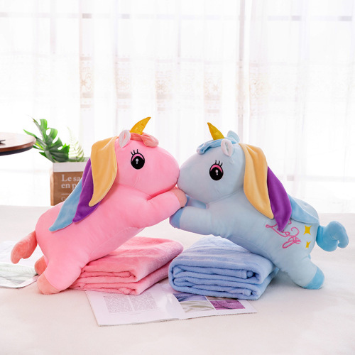 manufacturers sell plush toy unicorn doll cute cartoon two-in-one pillow blanket air conditioning blanket children‘s gift