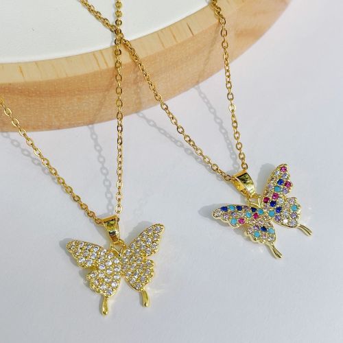 online popular small fresh fashion cute butterfly necklace copper zircon european and american cross-border animal pendant accessories