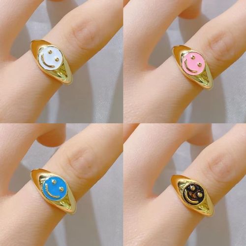 Classic Fashion European and American Ins Style All-Match Cute Smiley Ring Drip Opening Adjustable Ring Amazon