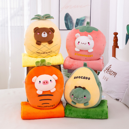 new cartoon animal fruit pillow blanket three-in-one air conditioning quilt new plush toy fruit hand warmer one generation