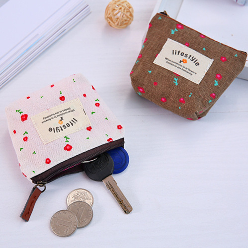 japanese and korean fresh floral coin purse pastoral style mini cartoon canvas bag coin purse wholesale