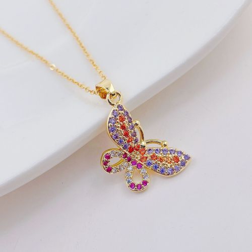 Fashion Niche Advanced Design Color Zircon Crystal Butterfly Necklace Pendant Accessories European and American Ins Style Personality 
