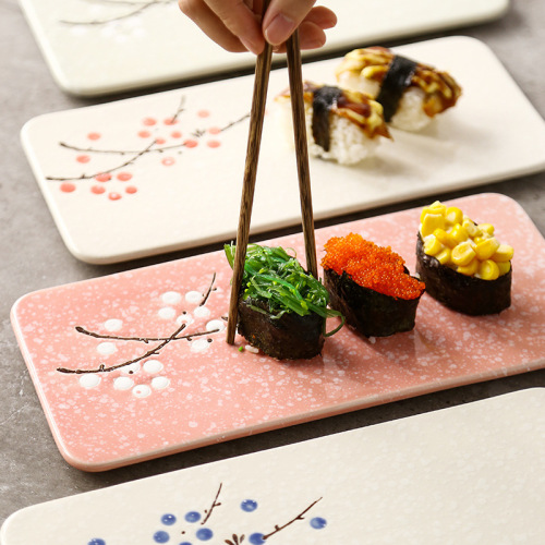 Japanese-Style Creative Hand Painted Underglaze Ceramic Tableware Restaurant Rectangular Dessert Plate Plate Dish Sushi Dish Swing Plate