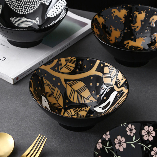 7 inch japanese-style creative embossed underglaze ceramic tableware restaurant bucket salad noodle bowl household soup bowl