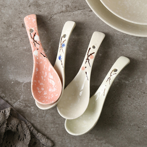 Japanese Hand-Painted Plum Underglaze Ceramic Tableware Household Creative Food Small Spoon Rice Spoon Small Spoon Small Spoon Small Spoon Small Spoon 