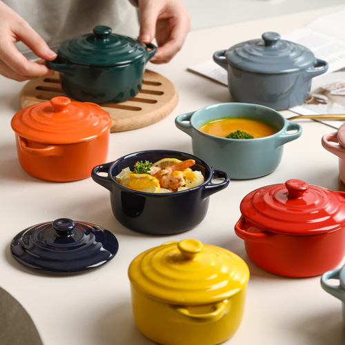 water-proof stew cup light luxury ceramic small soup pot with lid double-ear stew pot household children‘s bird‘s nest steamed egg special stew bowl