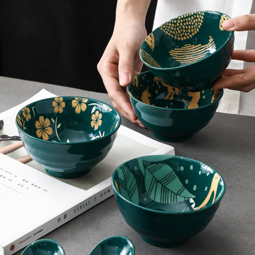 4.5 inch japanese printing underglaze ceramic tableware household creative thread eating bowl small soup bowl rice bowl