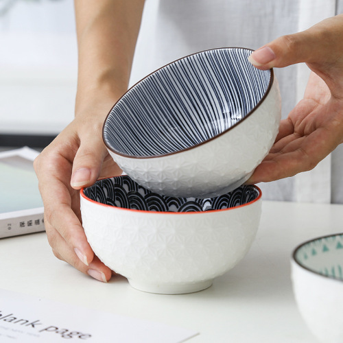 4.5-inch nordic style modern minimalist underglaze ceramic tableware household relief three-dimensional pattern household millet rice bowl