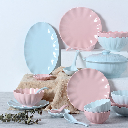 Lily Series Solid Color Color LCD Color Soil Ceramic Tableware Household Creative Food Bowls Dishes Saucers Spoons Free Combination Set