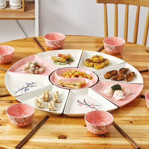 japanese hand-painted creative ins style ceramic platter internet celebrity tableware hot pot fan plate bowl household combination set