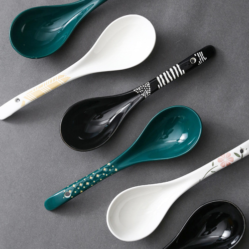 Japanese Style Hand-Painted Embossed Underglaze Ceramic Tableware Restaurant Public Spoon Large Spoon Household Soup Porridge Large Spoon
