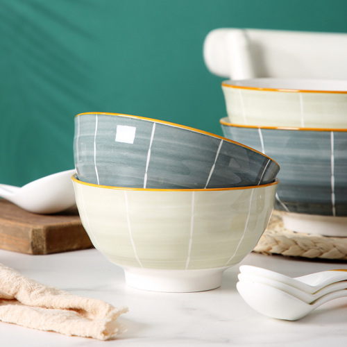 Love Ink 6 Inch Hefeng Bowl Simple nordic Style Underglaze Ceramic Tableware Household Instant Noodle Bowl Ramen Bowl 
