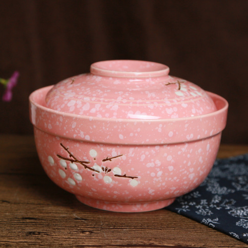 6.5 inch japanese creative hand-painted ceramic tableware cover bowl household bubble noodle bowl insulated soup bowl with lid