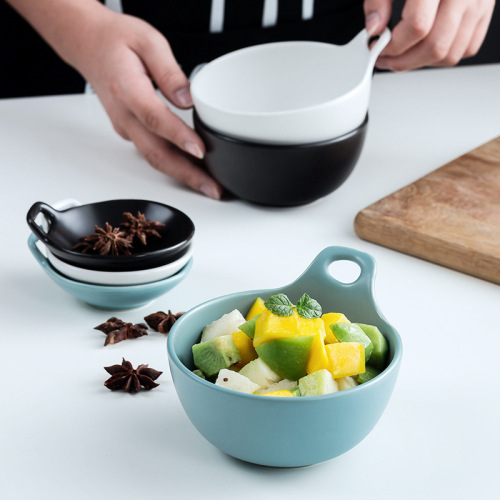 nordic matte single ear bowl with handle ceramic salad bowl simple rice bowl baking bowl small soup bowl round breakfast bowl