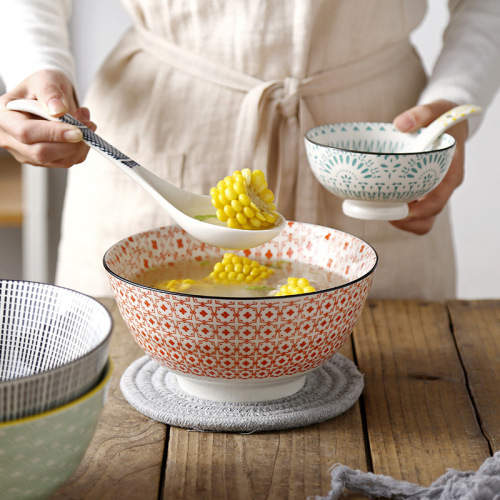 Nordic Creative Modern Minimalist Underglaze Ceramic Tableware Household 8-Inch Thread Large Soup Bowl for Public Food