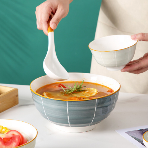 Love Ink 8 Inch Soup Bowl Simple Nordic Style Underglaze Porcelain Tableware Household Gongsheng Bowl Noodle Soup Bowl