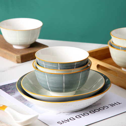 Love Ink 5 Inch Ceramic Bowl Simple Nordic Style Underglaze Ceramic Tableware Salad Bowl Rice Bowl