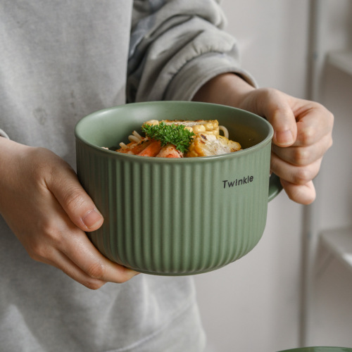 Japanese-Style Household Ceramic Instant Noodle Cup with Lid Student Noodle Bowl Dormitory Personal Rice Bowl Soup Bowl Microwave Oven