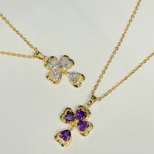 Internet Hot Personalized Fashionable Cute Fresh Color Heart-Shaped Zircon Four-Leaf Clover Necklace Pendant Parts Ornament