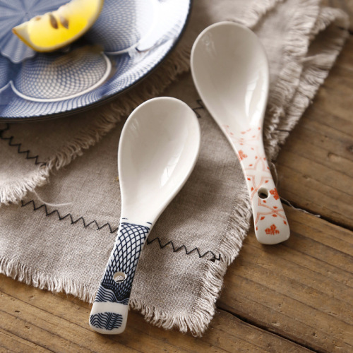 nordic machine printing underglaze ceramic tableware japanese perforated creative meal soup spoon spoon spoon household simple small spoon