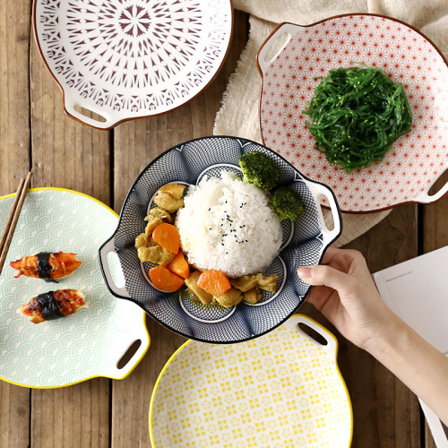 Nordic Modern Minimalist Underglaze Porcelain Tableware Household Japanese-Style Western-Style Dessert 9-Inch Binaural Shallow Plate