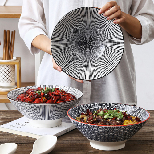 9-Inch Nordic Modern Minimalist Style Underglaze Color Ceramic Noodle Restaurant Bucket-Shaped Vegetable Bowl Large Ramen Soup Bowl