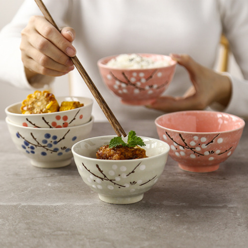 4.5 Inch Japanese-Korean Creative Hand-Painted Underglaze Ceramic Home Hotel Thread Soup Porridge Bowl Millet Rice Bowl