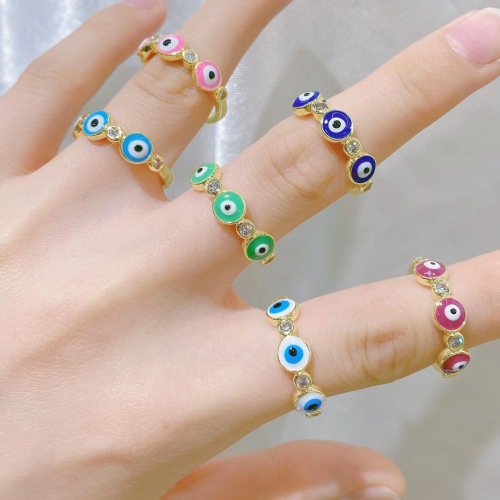 Cross-Border European and American Punk Niche Design Zircon Ornament Dripping Oil Color Eyes Adjustable Opening Ring Open