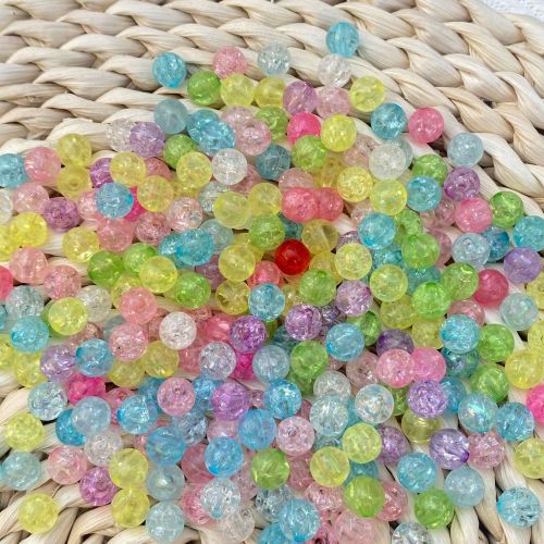 factory direct acrylic transparent crack straight hole round beads floral loose beads bright colored beads diy material jewelry accessories